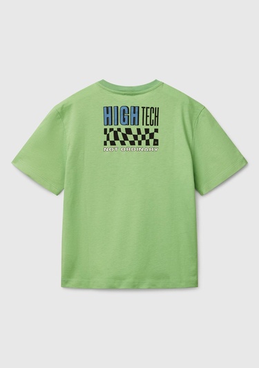  Erkek Çocuk Fıstık Yeşili Slogan Baskılı T-Shirt