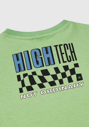  Erkek Çocuk Fıstık Yeşili Slogan Baskılı T-Shirt