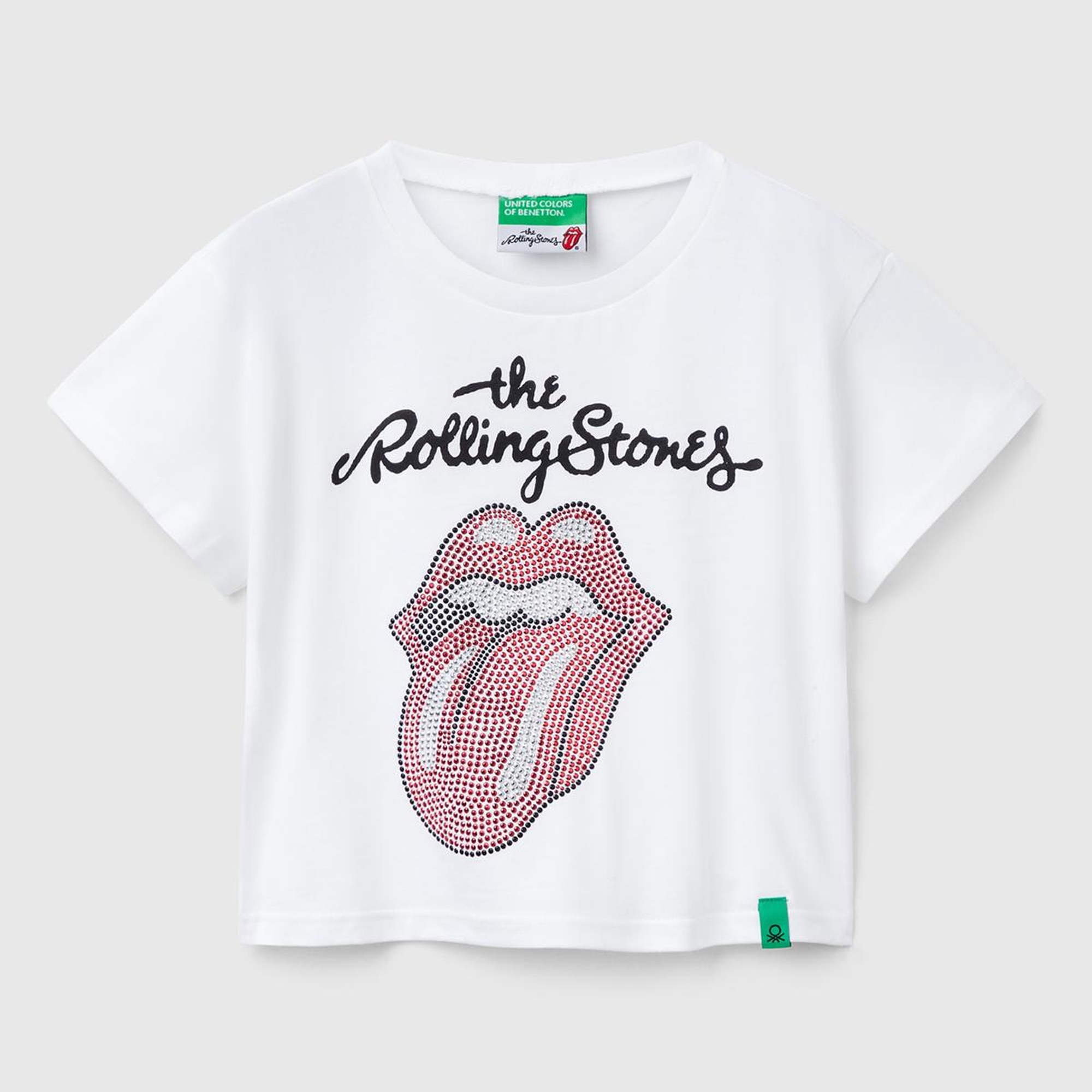 Kız Çocuk Beyaz Rolling Stones Baskılı Logo Etiketli T-Shirt