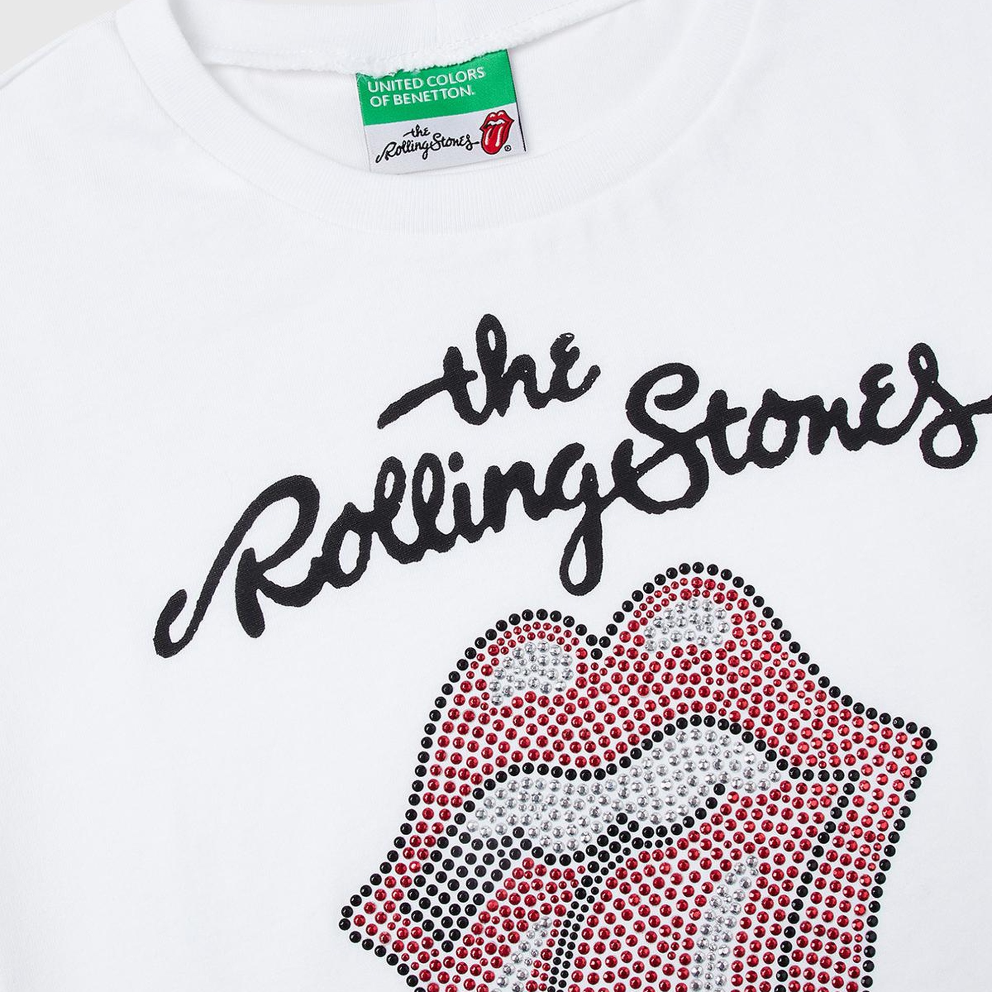 Kız Çocuk Beyaz Rolling Stones Baskılı Logo Etiketli T-Shirt