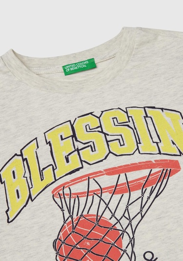  Erkek Çocuk Açık Gri Melanj Slogan Baskılı T-Shirt