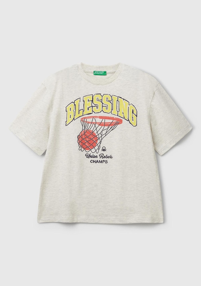  Erkek Çocuk Açık Gri Melanj Slogan Baskılı T-Shirt