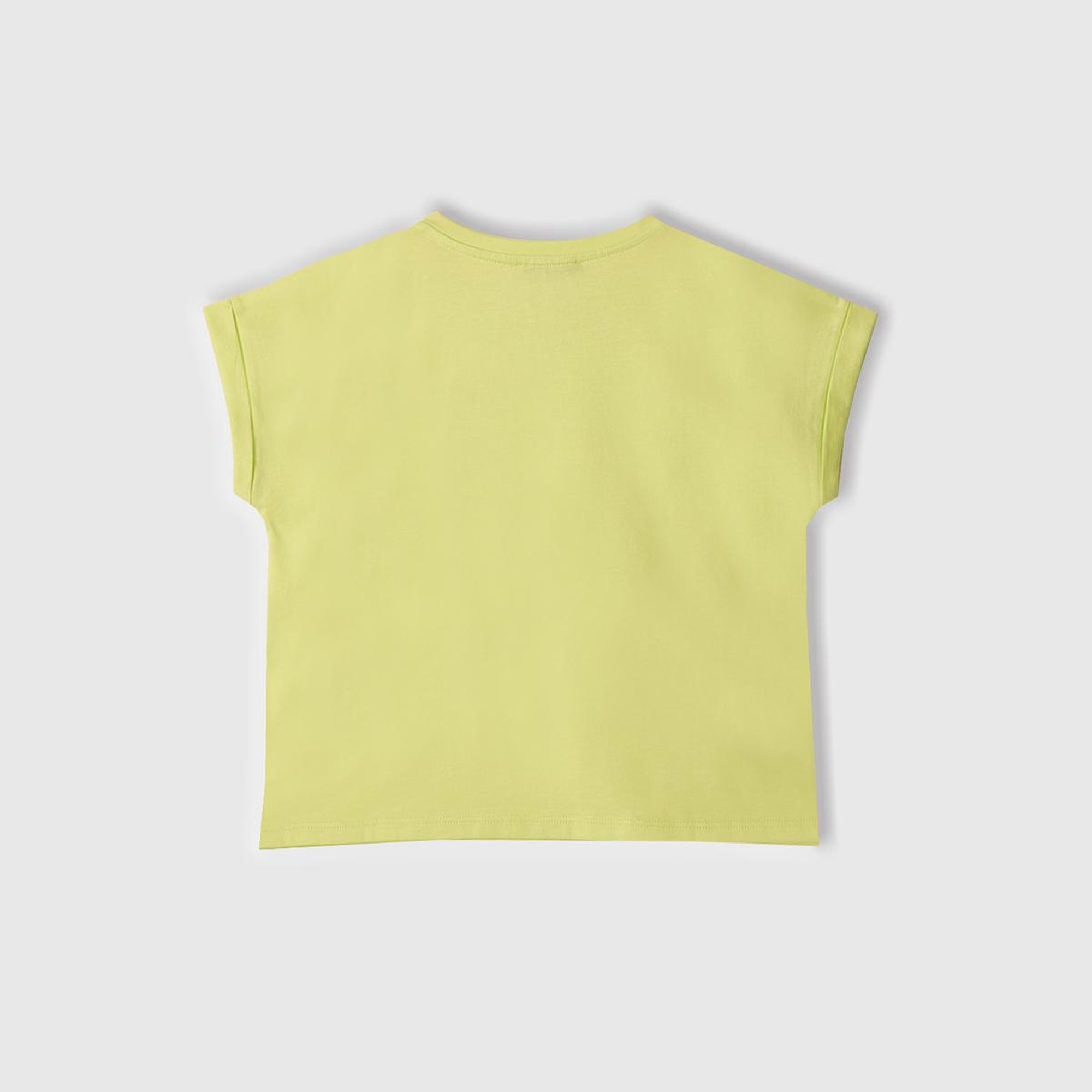 Kız Çocuk Sarı Parlak Baskılı Düşük Omuz T-Shirt