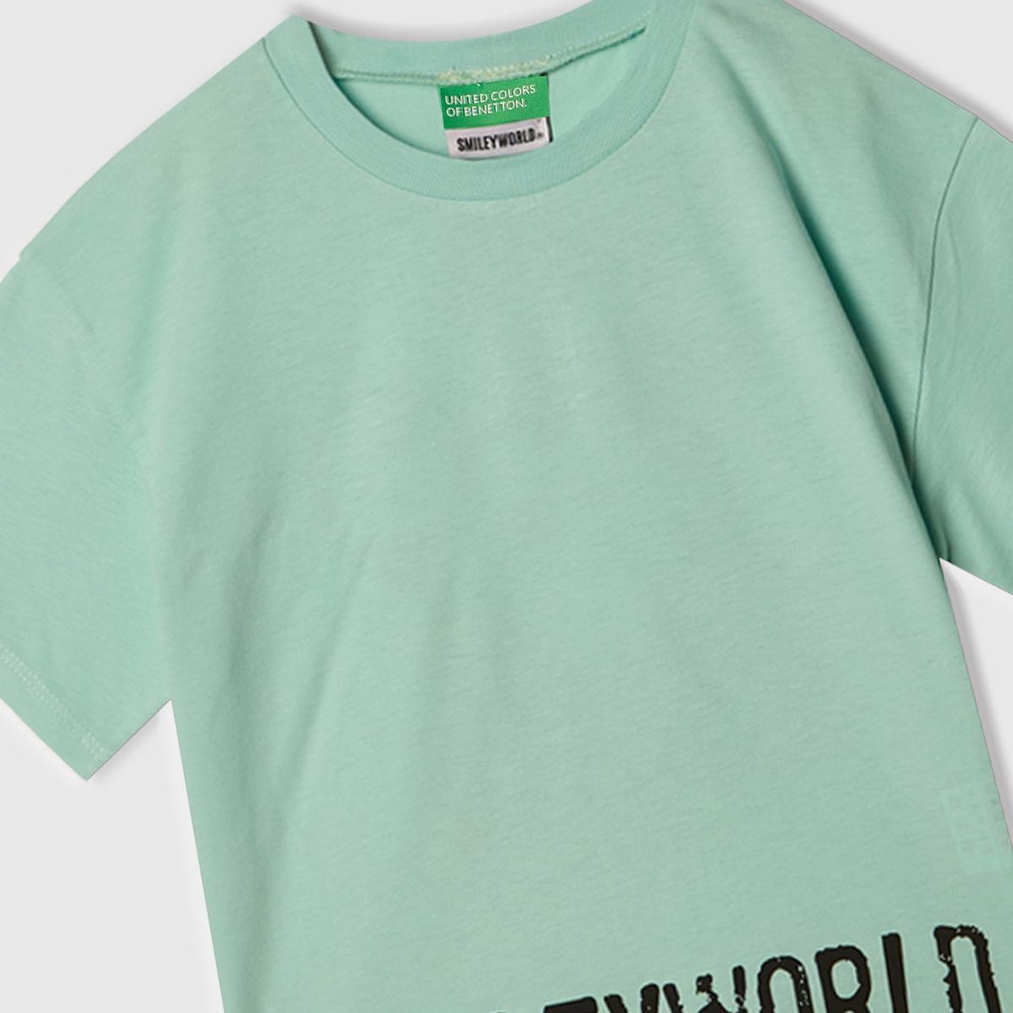 Kız Çocuk Su Yeşili Smiley World Baskılı Logo Etiketli T-Shirt