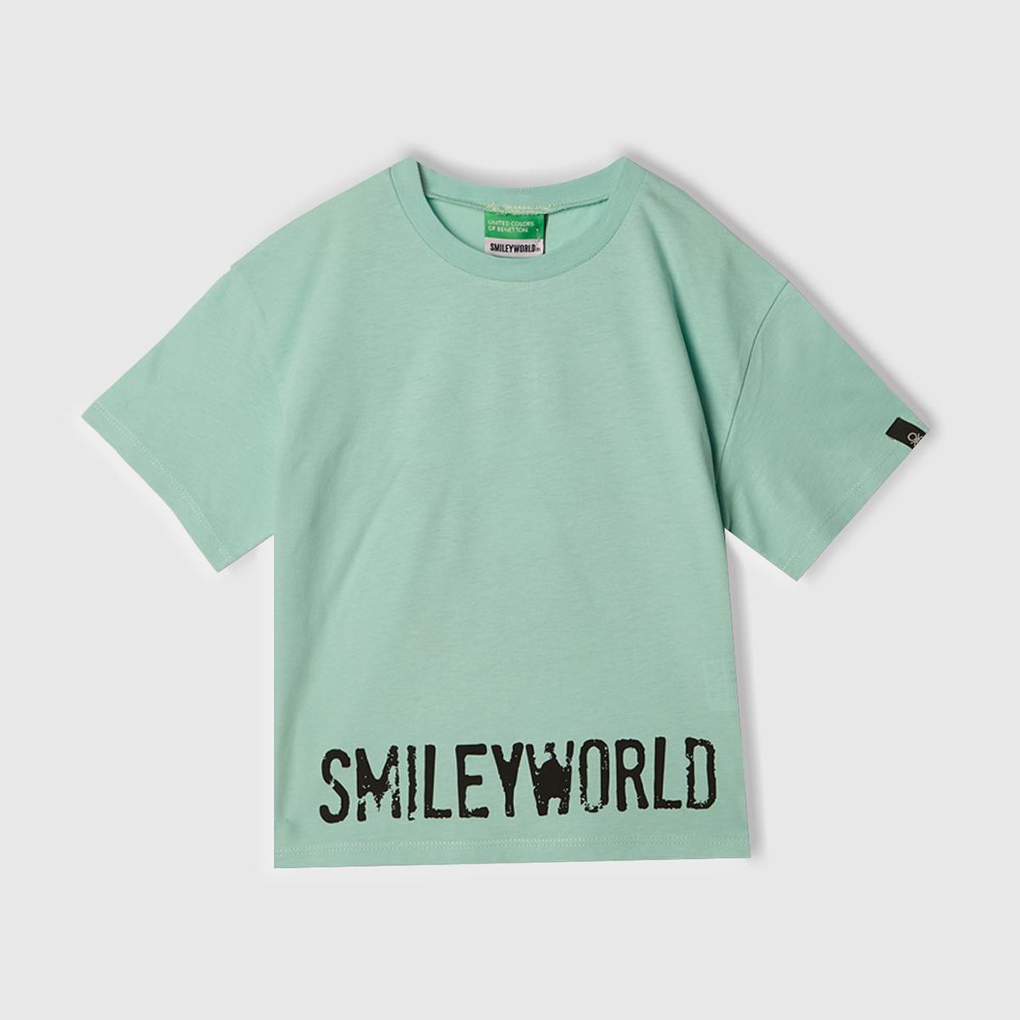 Kız Çocuk Su Yeşili Smiley World Baskılı Logo Etiketli T-Shirt