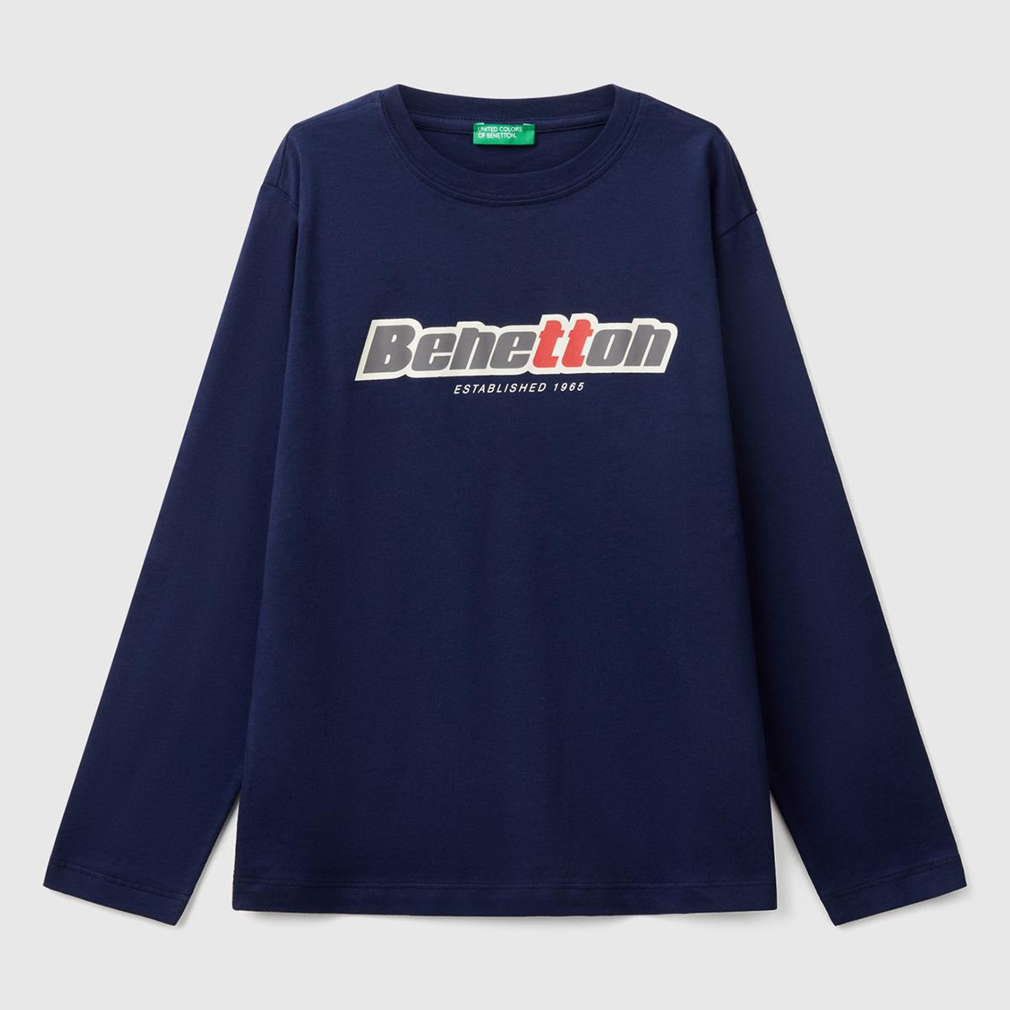 Erkek Çocuk Lacivert Benetton Logo Baskılı Uzun Kollu T-Shirt
