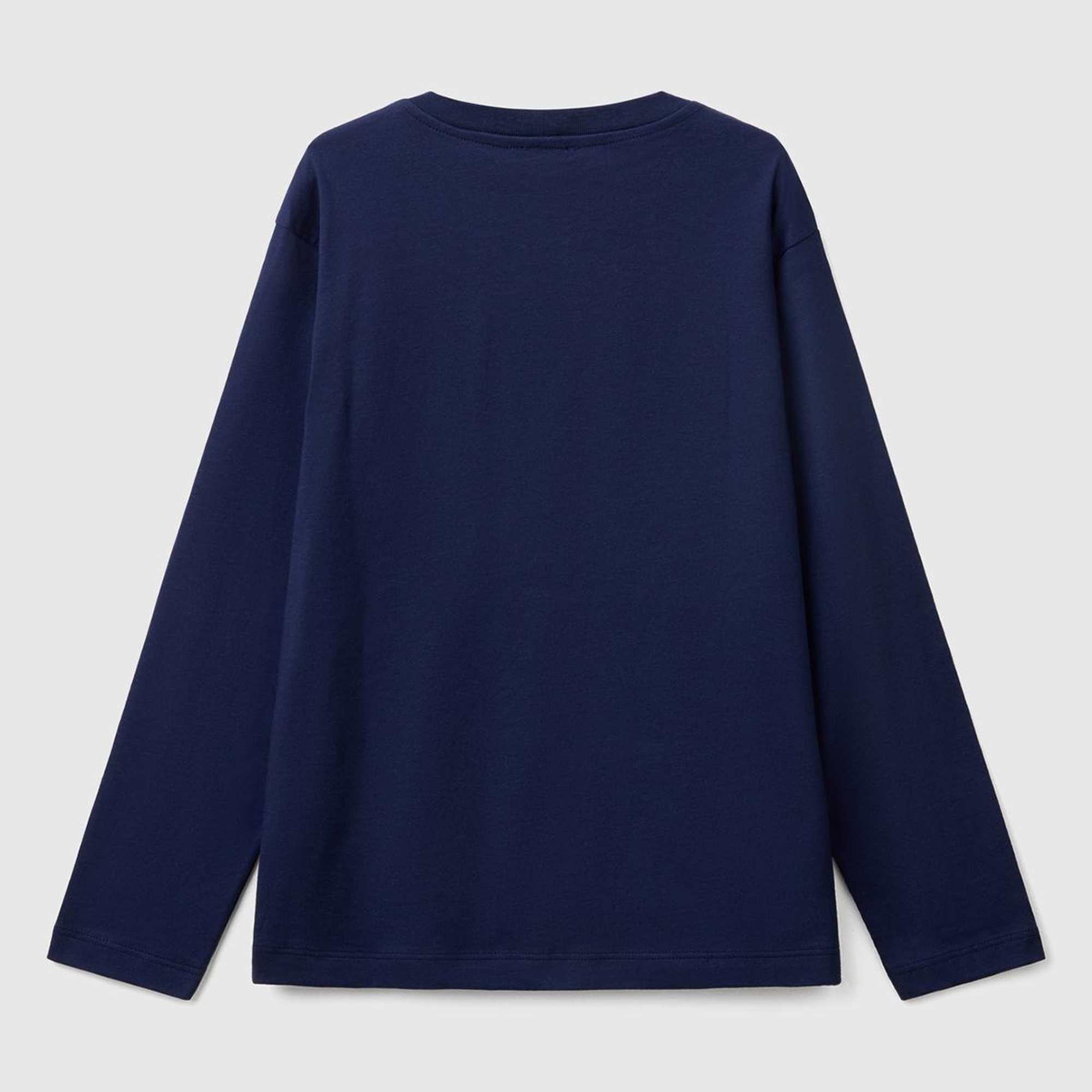 Erkek Çocuk Lacivert Benetton Logo Baskılı Uzun Kollu T-Shirt