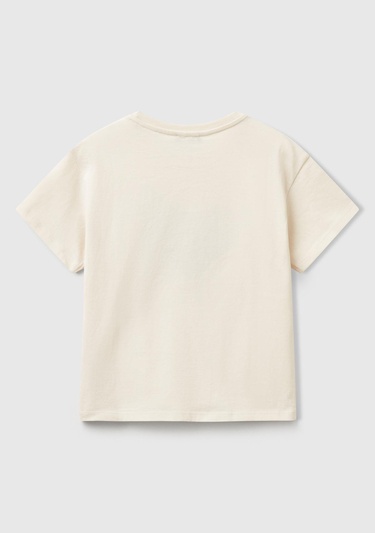  Kız Çocuk Krem Önü Payet İşlemeli Baskılı T-Shirt