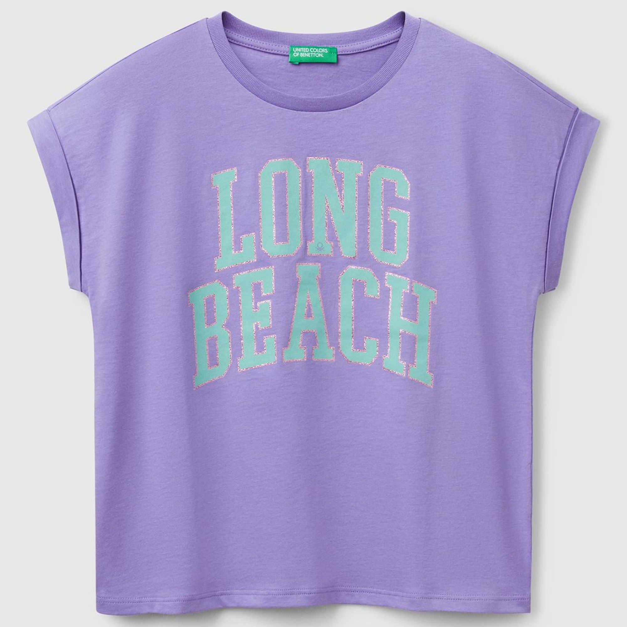 Kız Çocuk Mor Parlak Baskılı Düşük Omuz T-Shirt