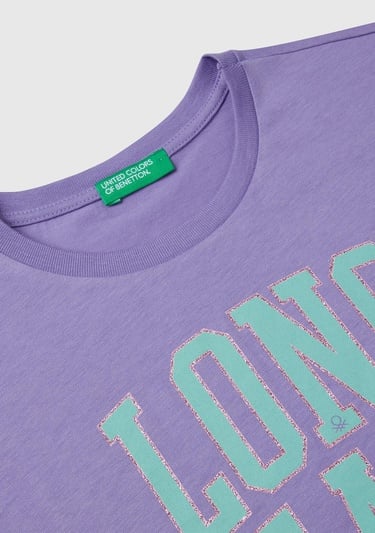  Kız Çocuk Mor Parlak Baskılı Düşük Omuz T-Shirt