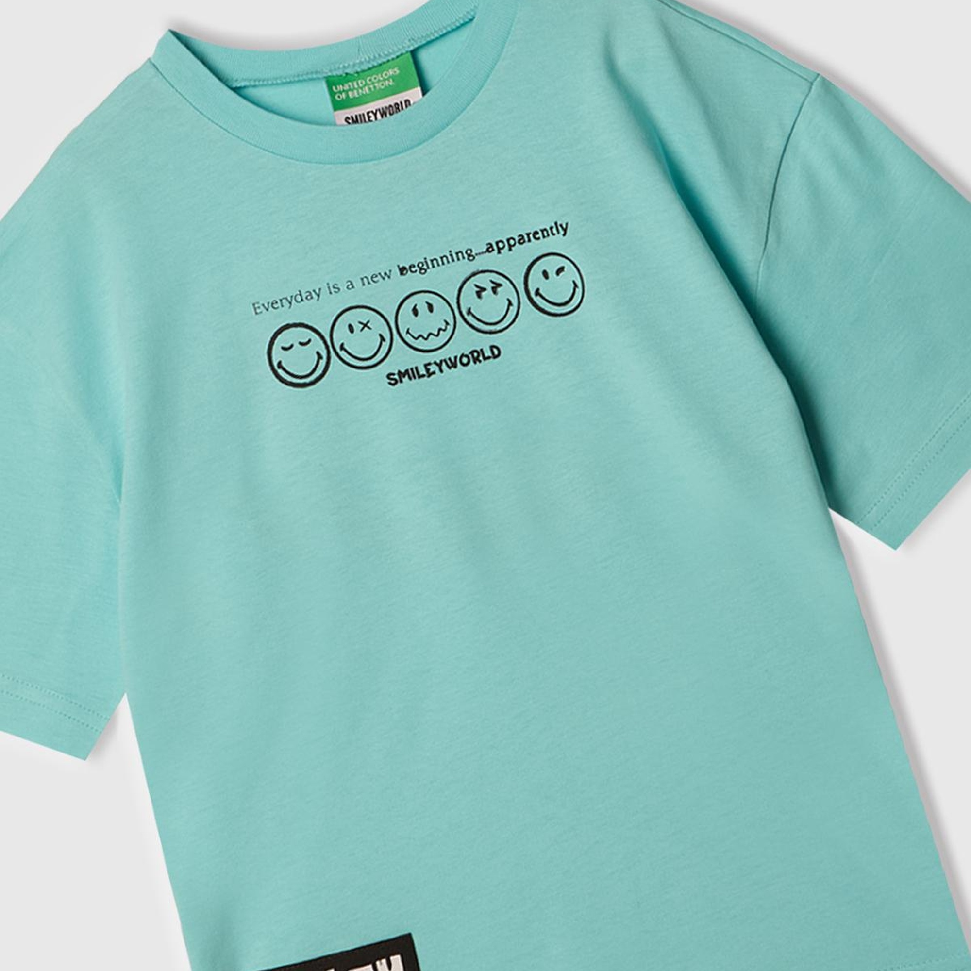 Erkek Çocuk Su Yeşili Smiley World Baskılı Logo Etiketli T-Shirt