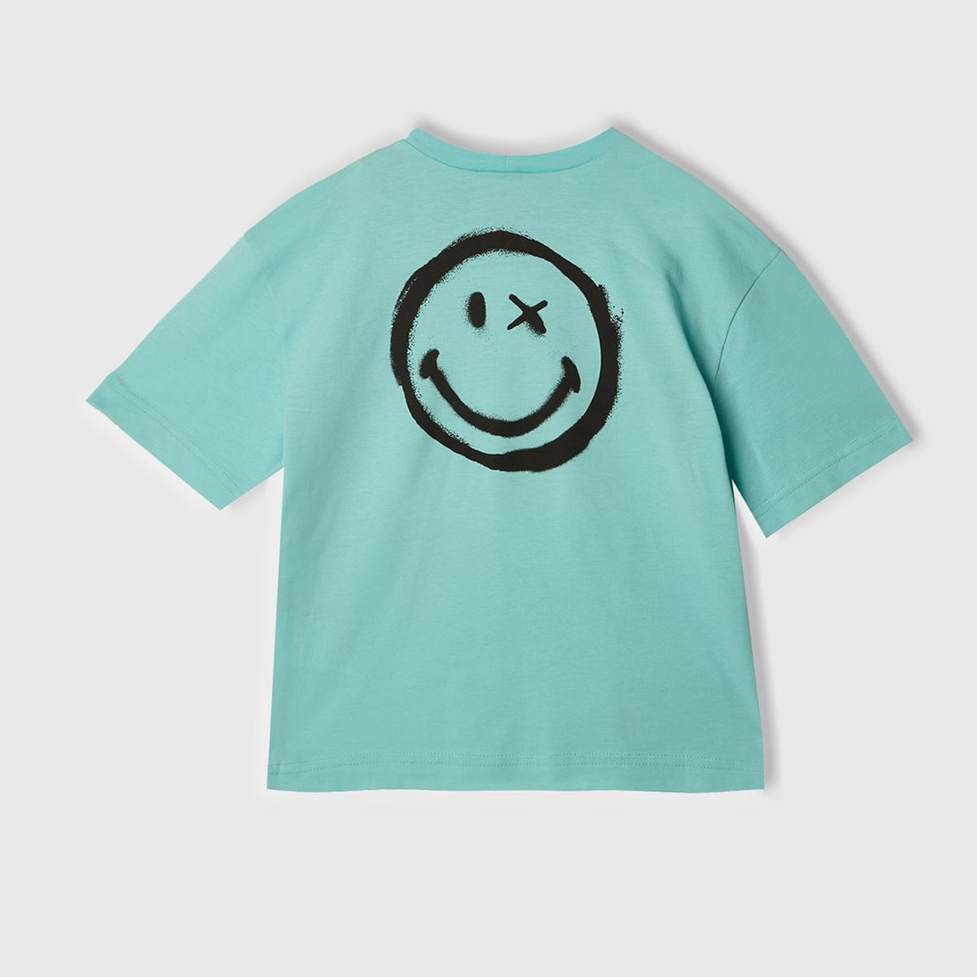 Erkek Çocuk Su Yeşili Smiley World Baskılı Logo Etiketli T-Shirt