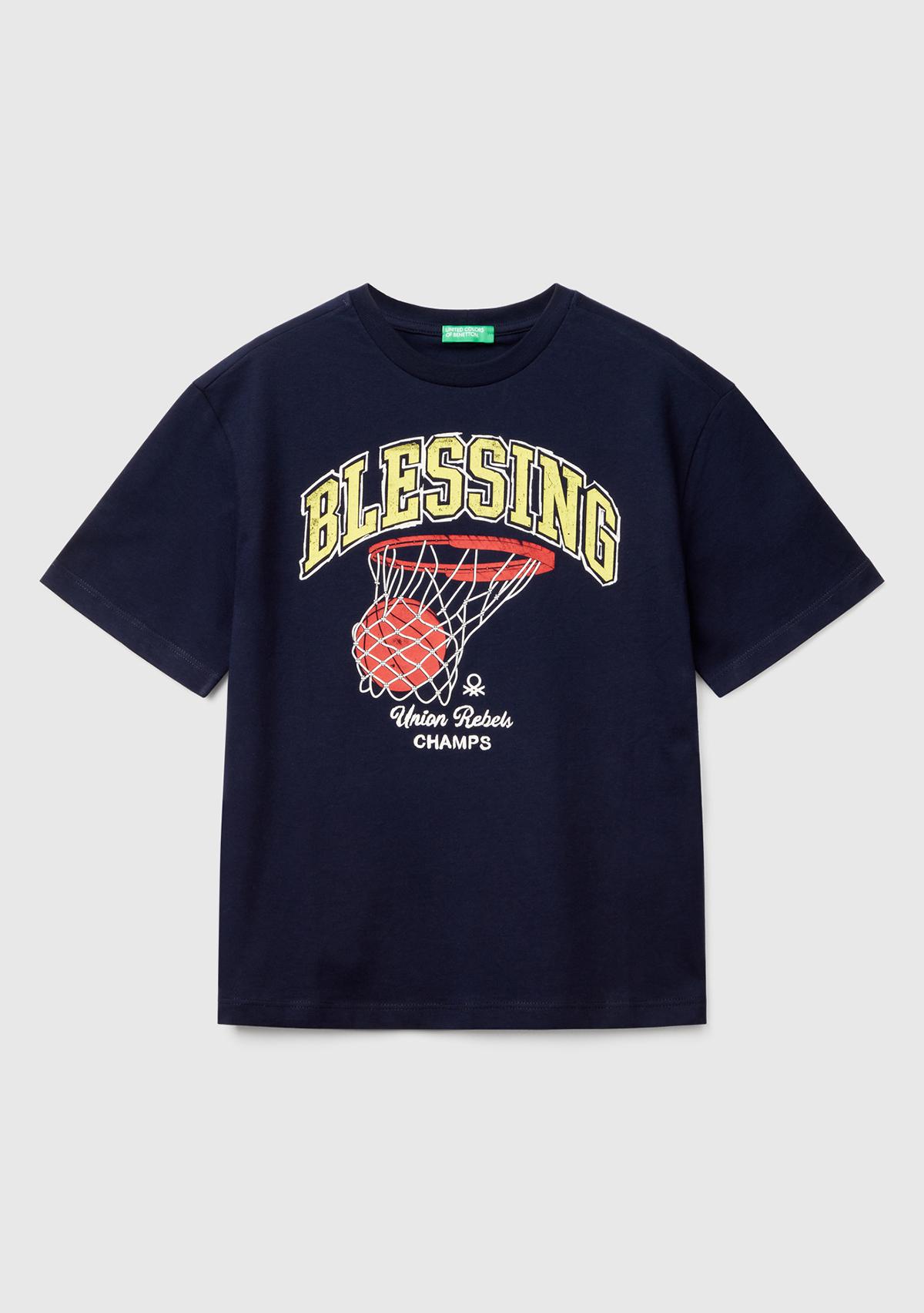  Erkek Çocuk Lacivert Slogan Baskılı T-Shirt