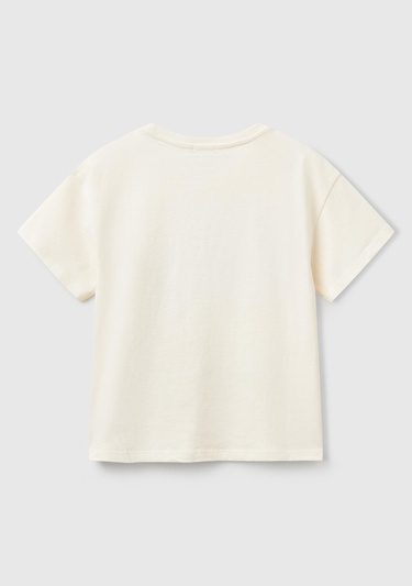  Kız Çocuk Ekru Önü Payet İşlemeli Baskılı T-Shirt