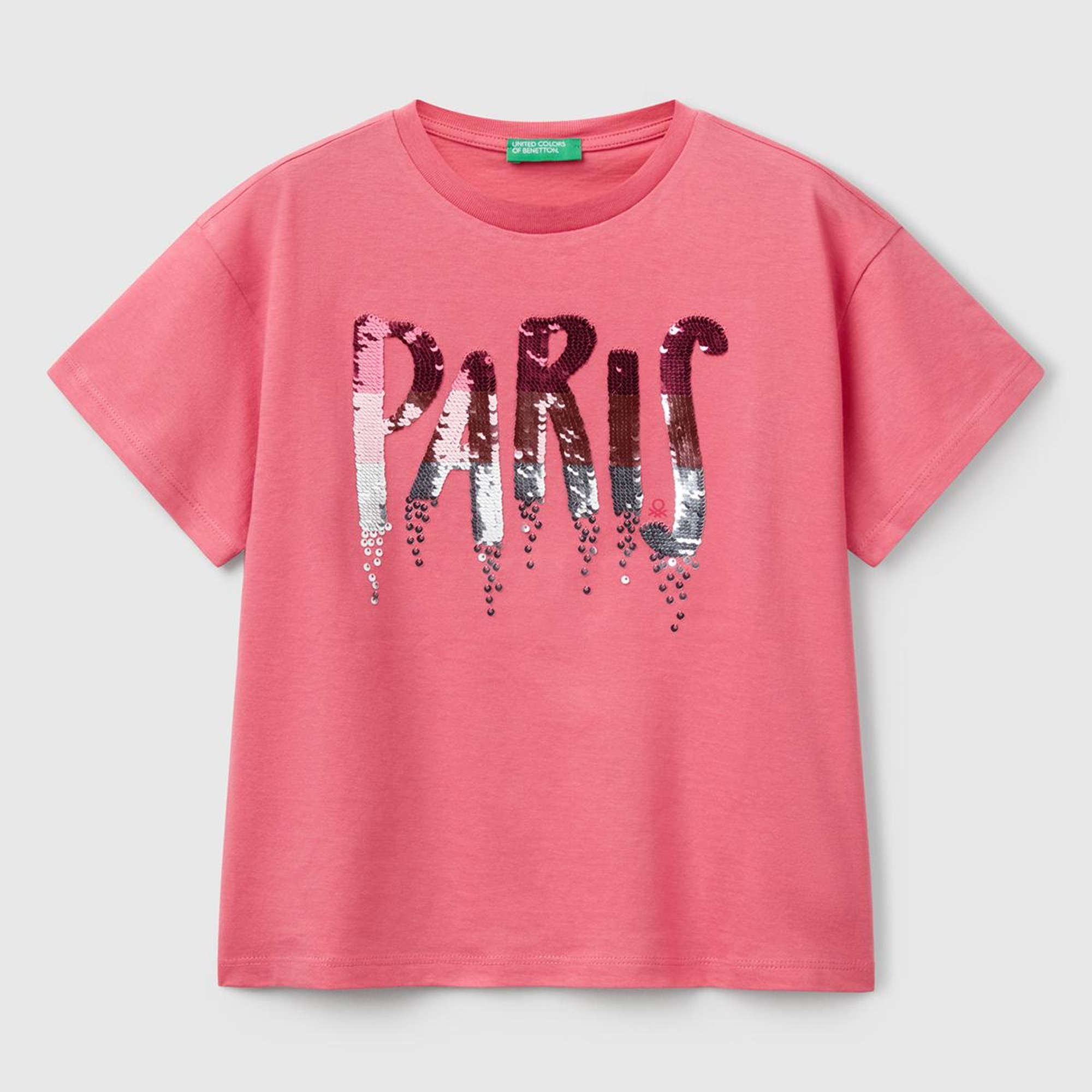 Kız Çocuk Fuşya Önü Payet İşlemeli Baskılı T-Shirt