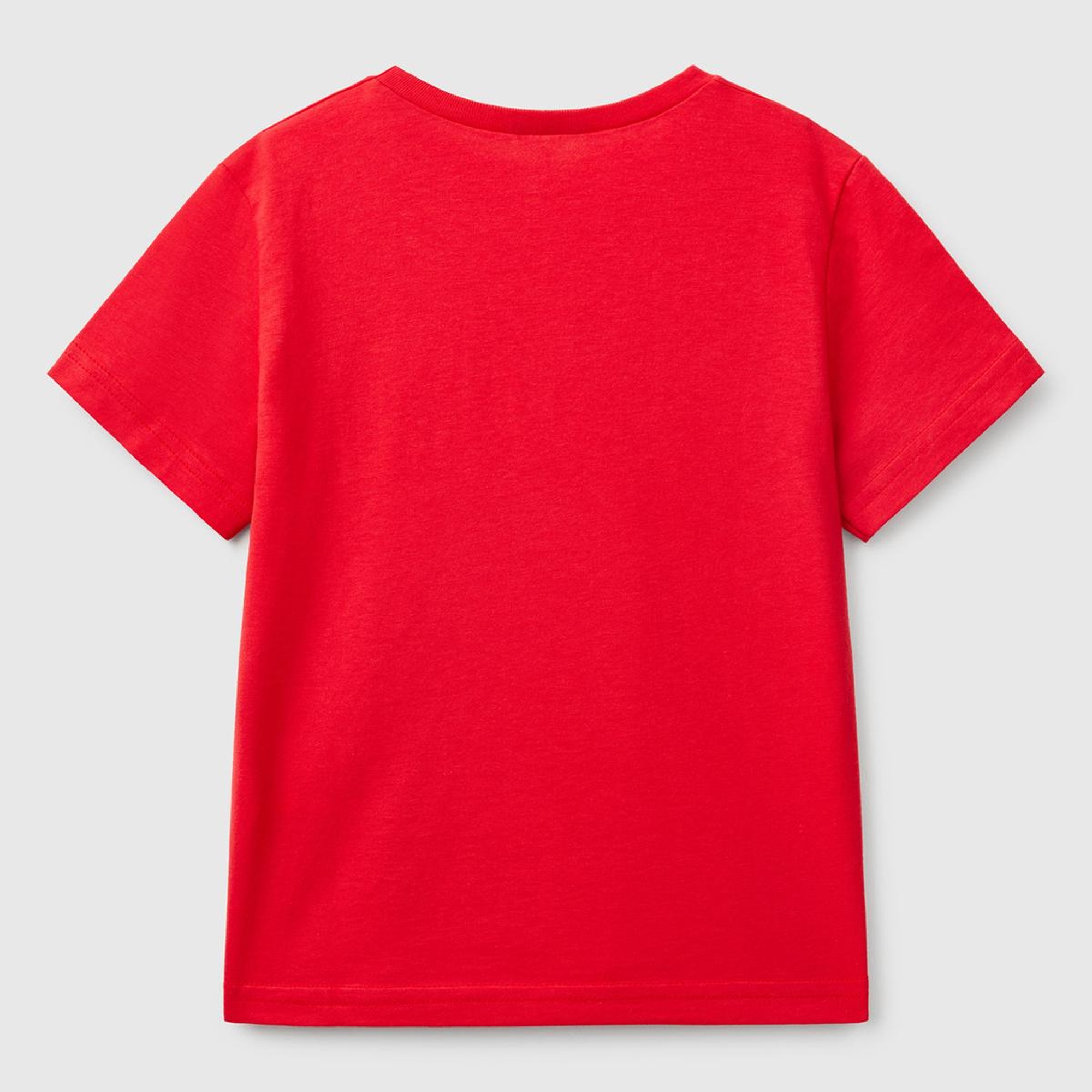 Erkek Çocuk Kırmızı Etek Ucu Logo Etiketli Bisiklet Yaka Düz T-Shirt