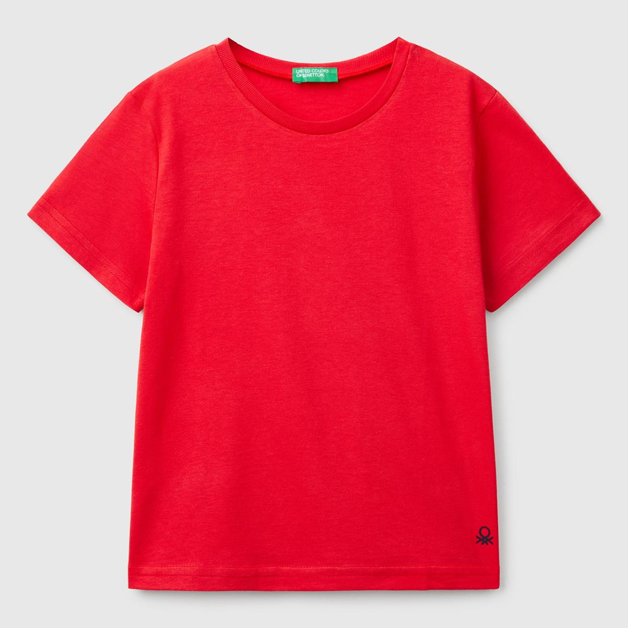 Erkek Çocuk Kırmızı Etek Ucu Logo Etiketli Bisiklet Yaka Düz T-Shirt