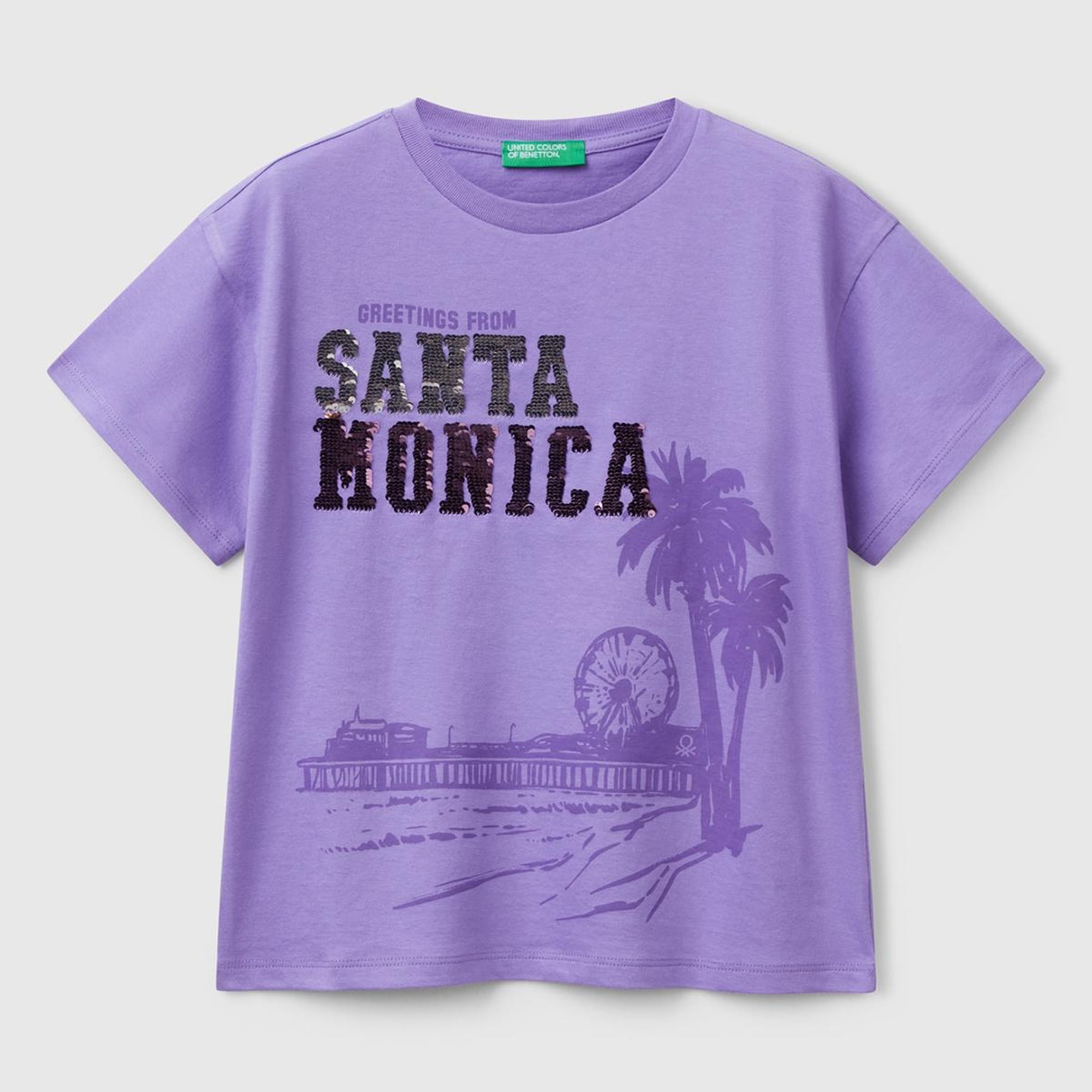 Kız Çocuk Mor Önü Payet İşlemeli Baskılı T-Shirt