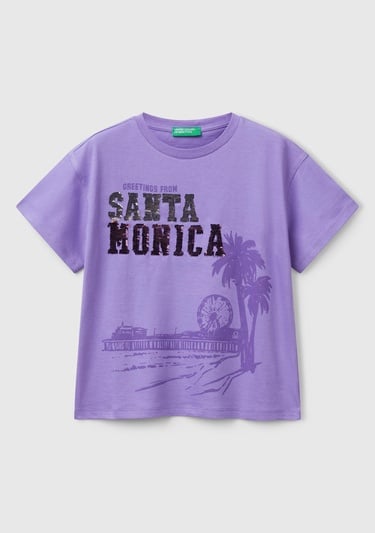  Kız Çocuk Mor Önü Payet İşlemeli Baskılı T-Shirt