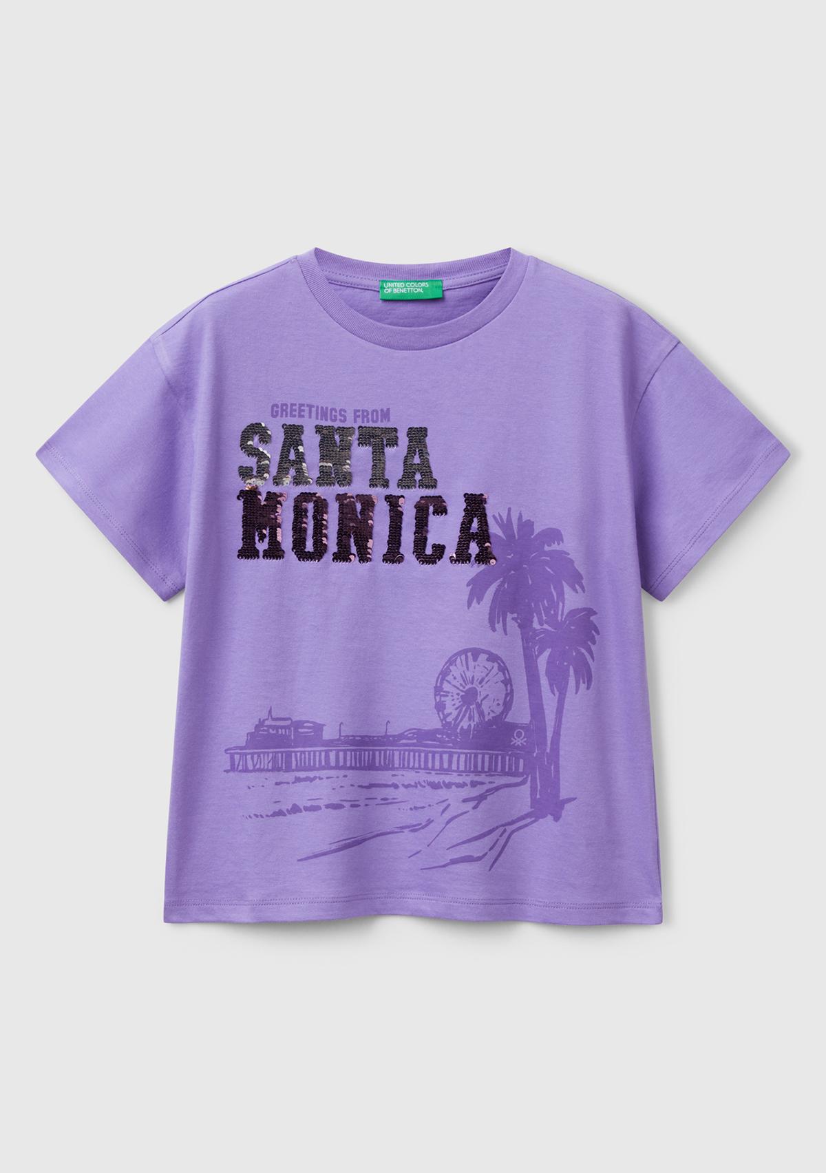  Kız Çocuk Mor Önü Payet İşlemeli Baskılı T-Shirt