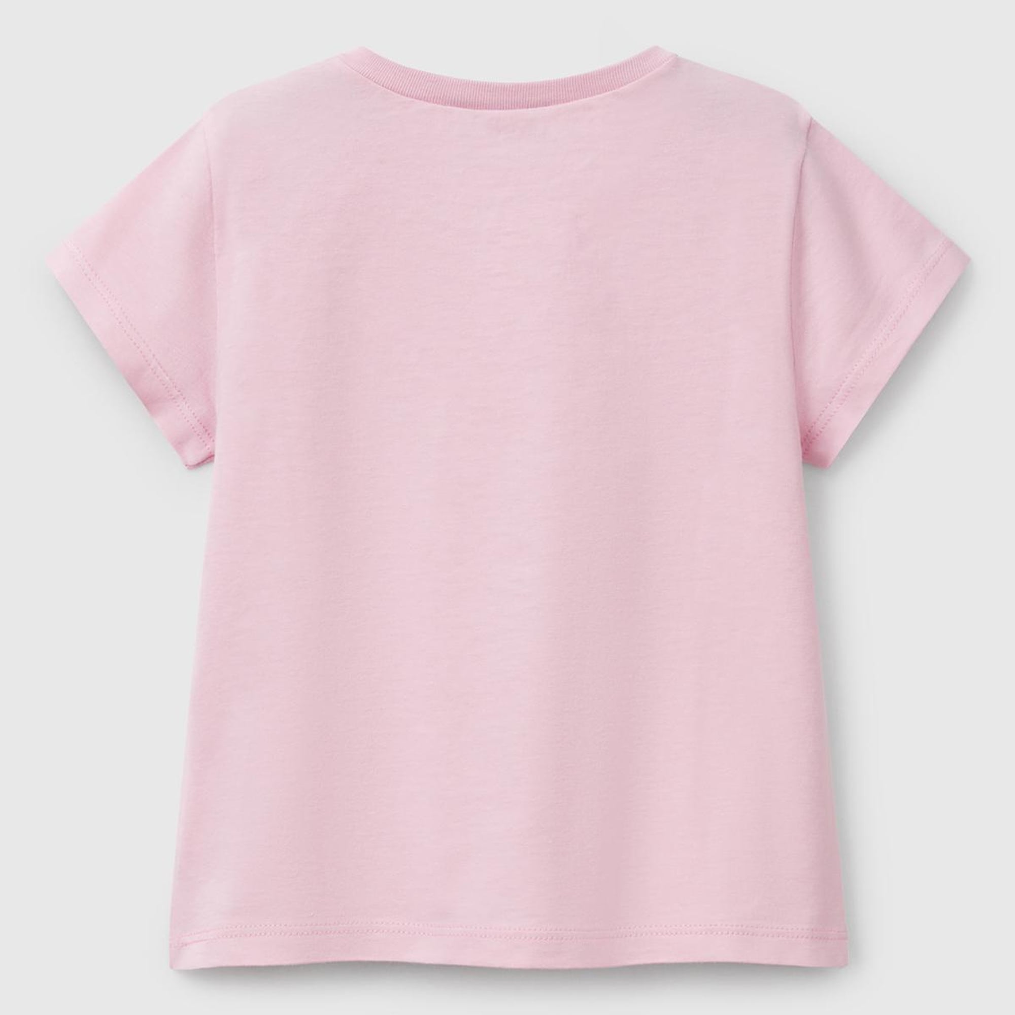 Kız Çocuk Pembe Simli Benetton Logo Baskılı T-Shirt