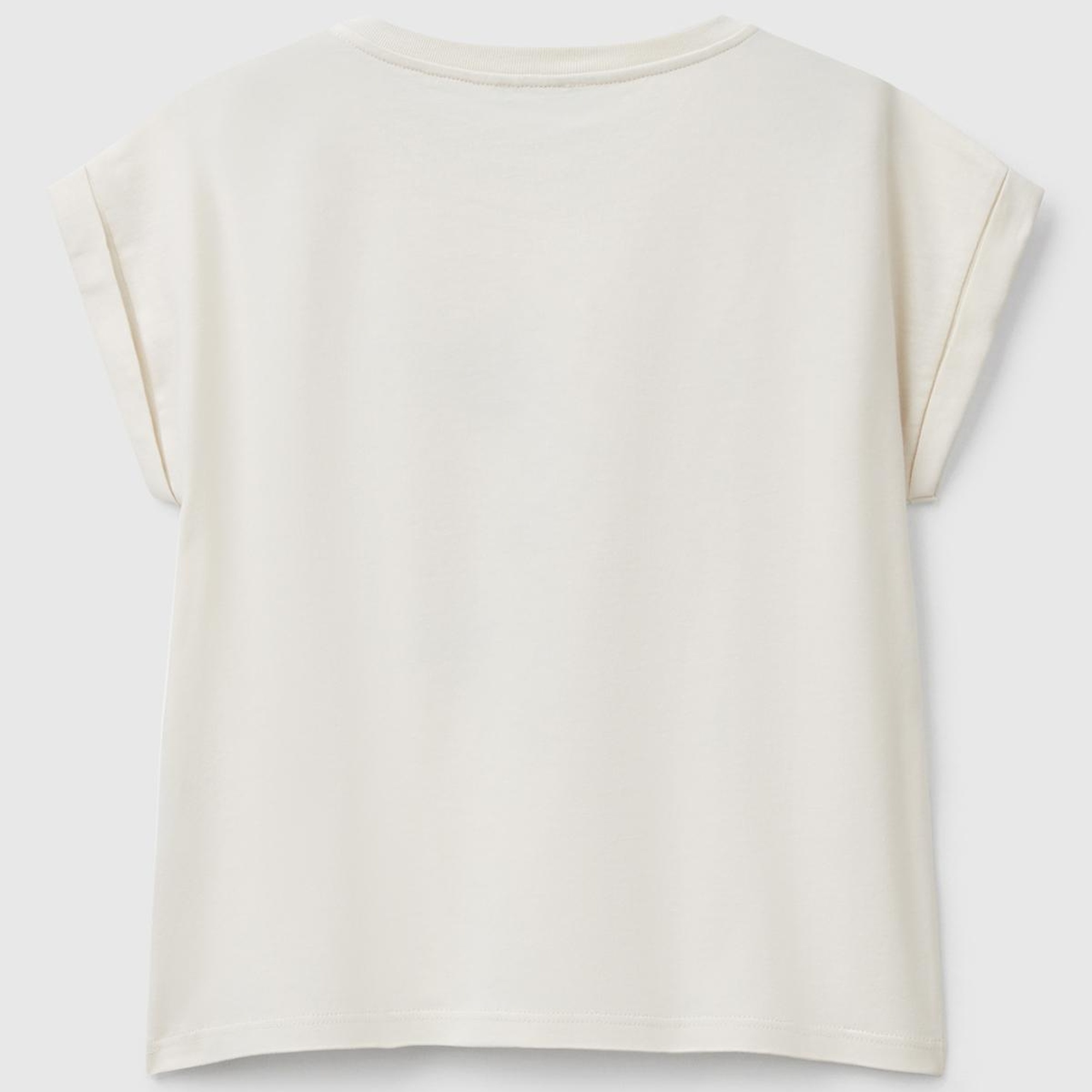 Kız Çocuk Krem Parlak Baskılı Düşük Omuz T-Shirt