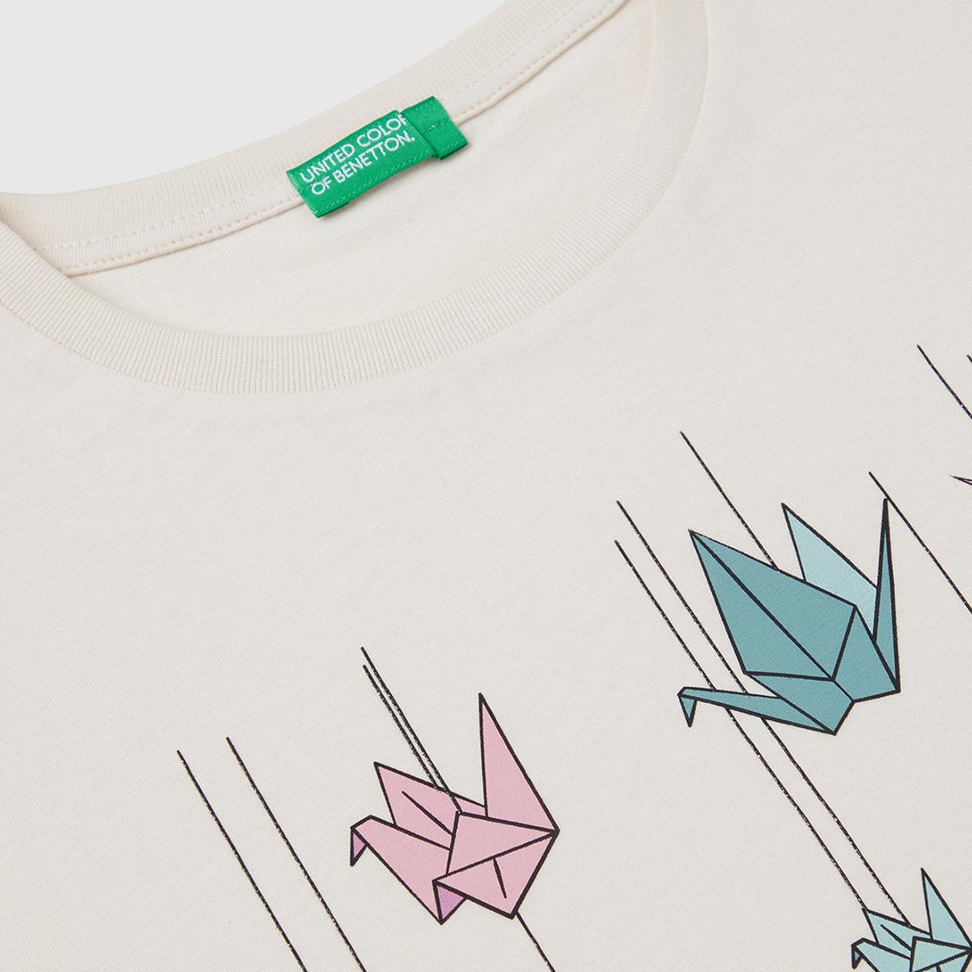 Kız Çocuk Krem Parlak Baskılı Düşük Omuz T-Shirt