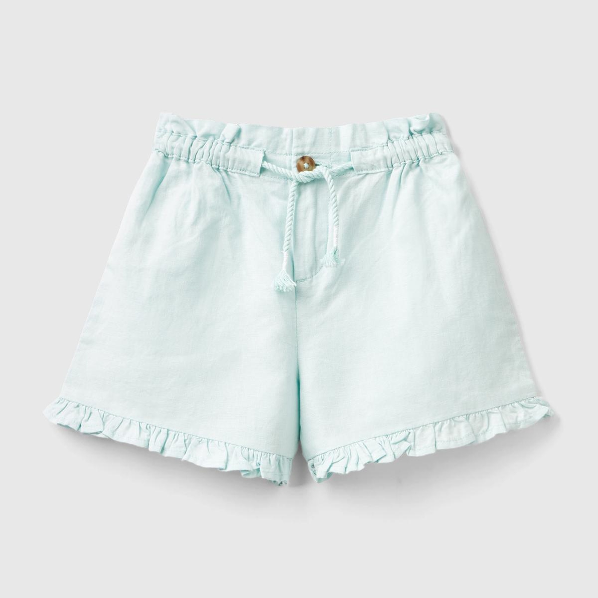 Kız Çocuk Açık Mavi Beli Büzgülü Uçları Fırfırlı Şort