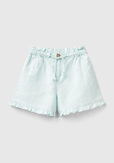  Kız Çocuk Açık Mavi Beli Büzgülü Uçları Fırfırlı Şort