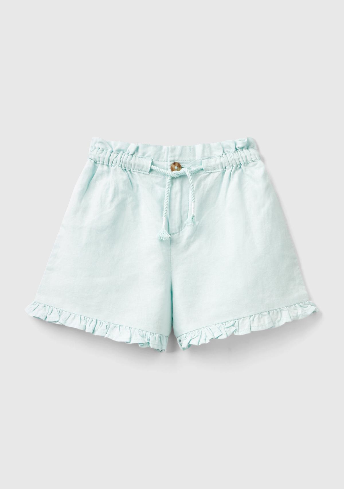  Kız Çocuk Açık Mavi Beli Büzgülü Uçları Fırfırlı Şort