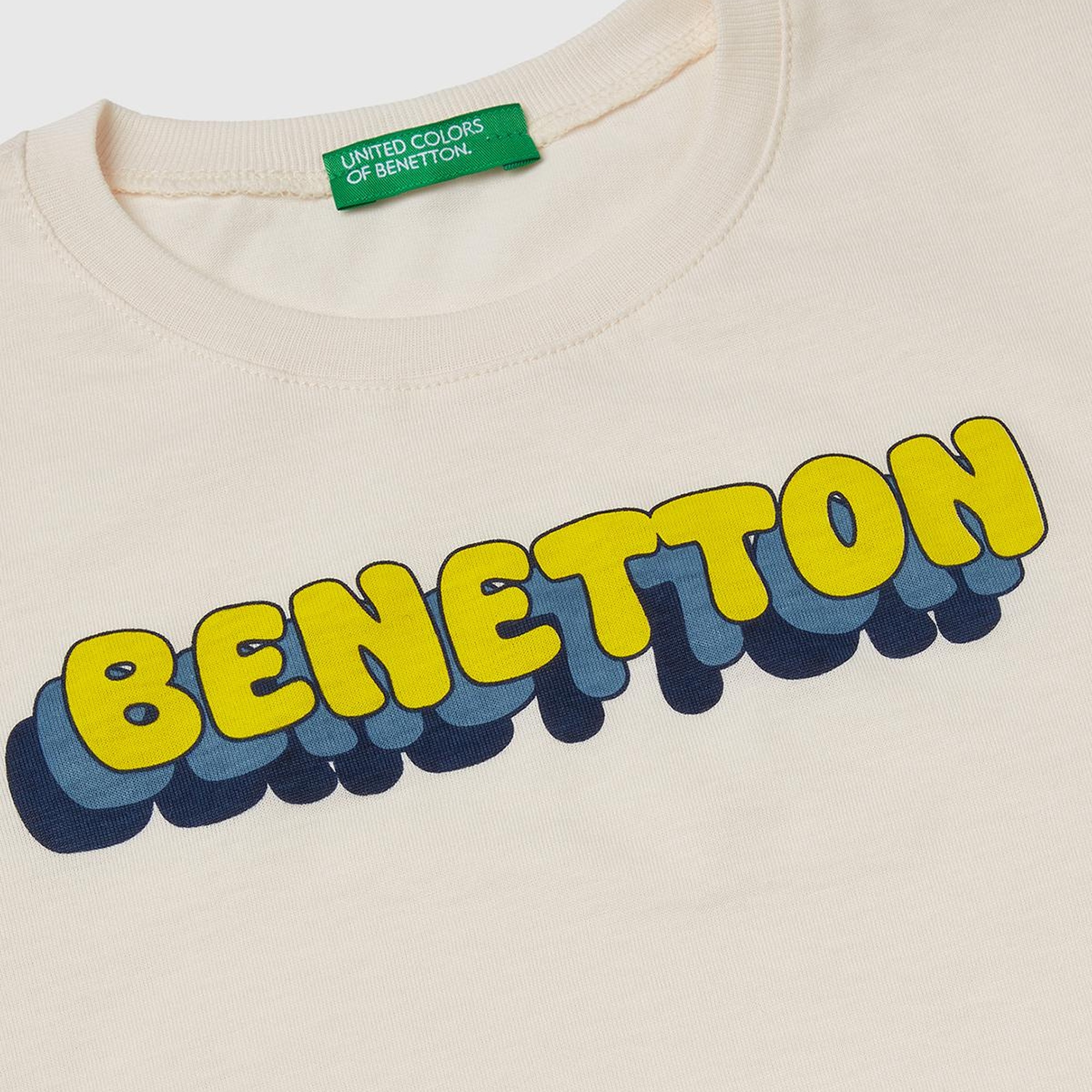 Erkek Çocuk Ekru Benetton Logo Baskılı T-Shirt