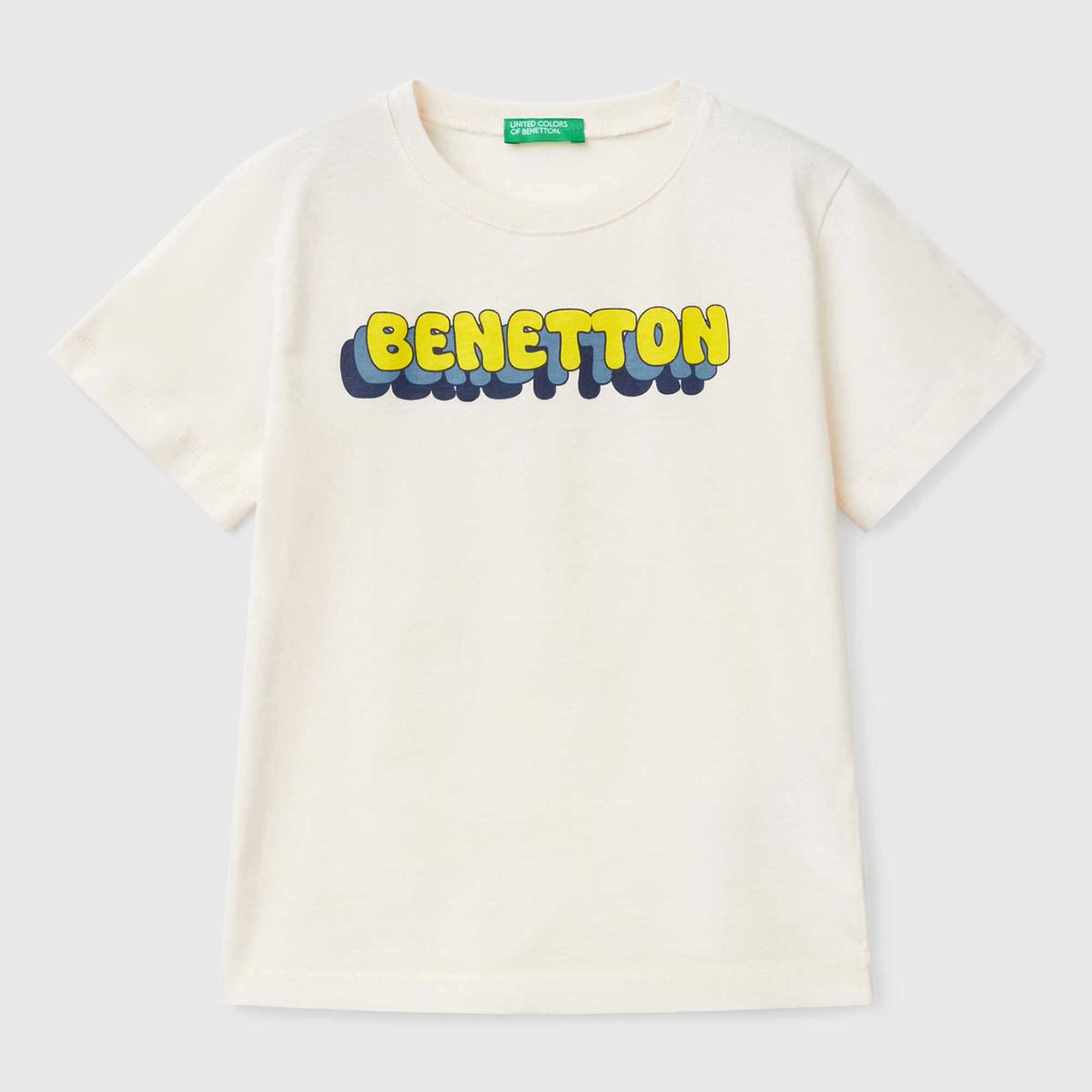 Erkek Çocuk Ekru Benetton Logo Baskılı T-Shirt