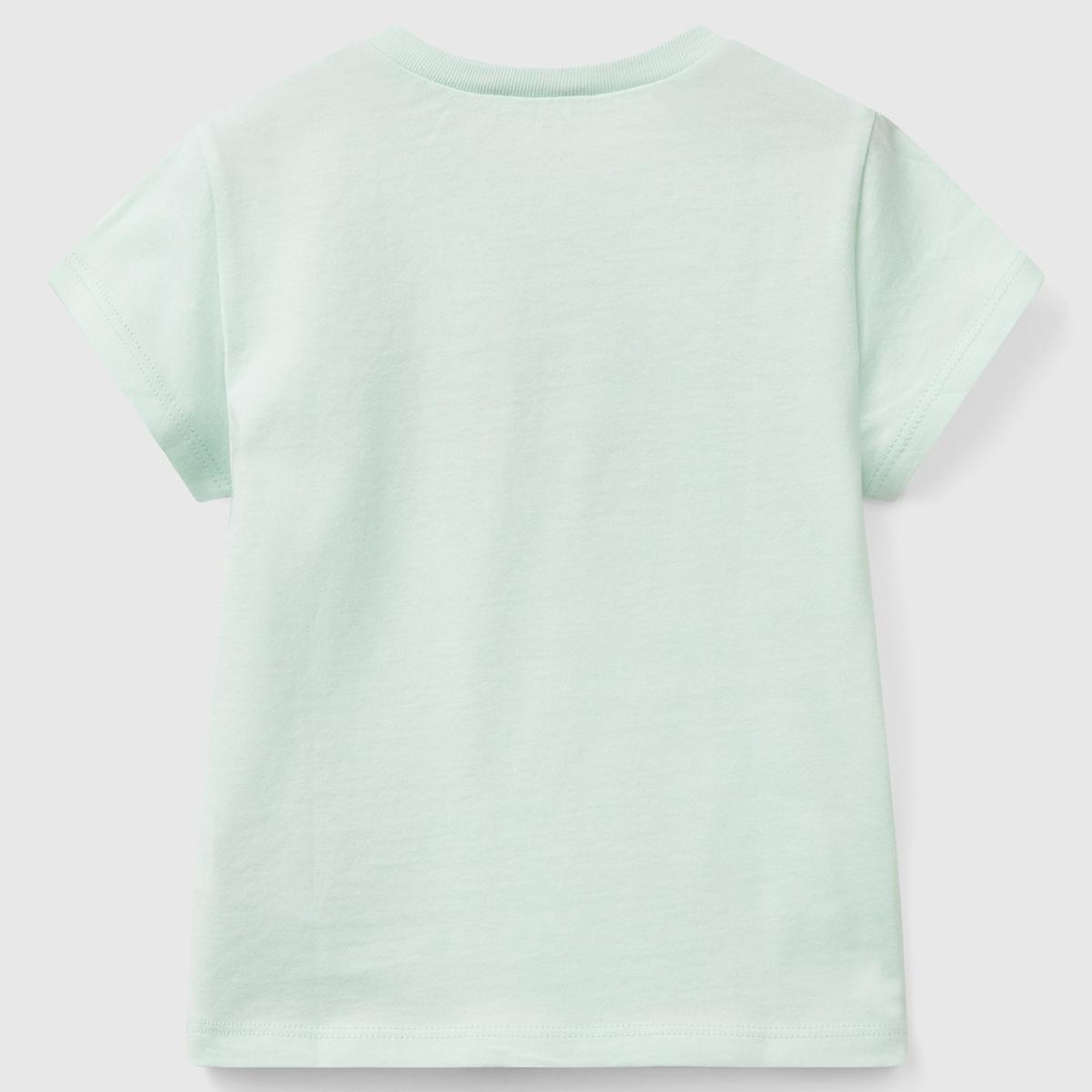 Kız Çocuk Su Yeşili Simli Benetton Logo Baskılı T-Shirt