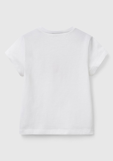  Kız Çocuk Beyaz Simli Benetton Logo Baskılı T-Shirt