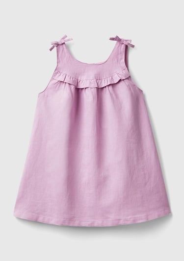  Kız Çocuk Pembe Fiyonk Askılı Pileli Rahat Kesim Elbise
