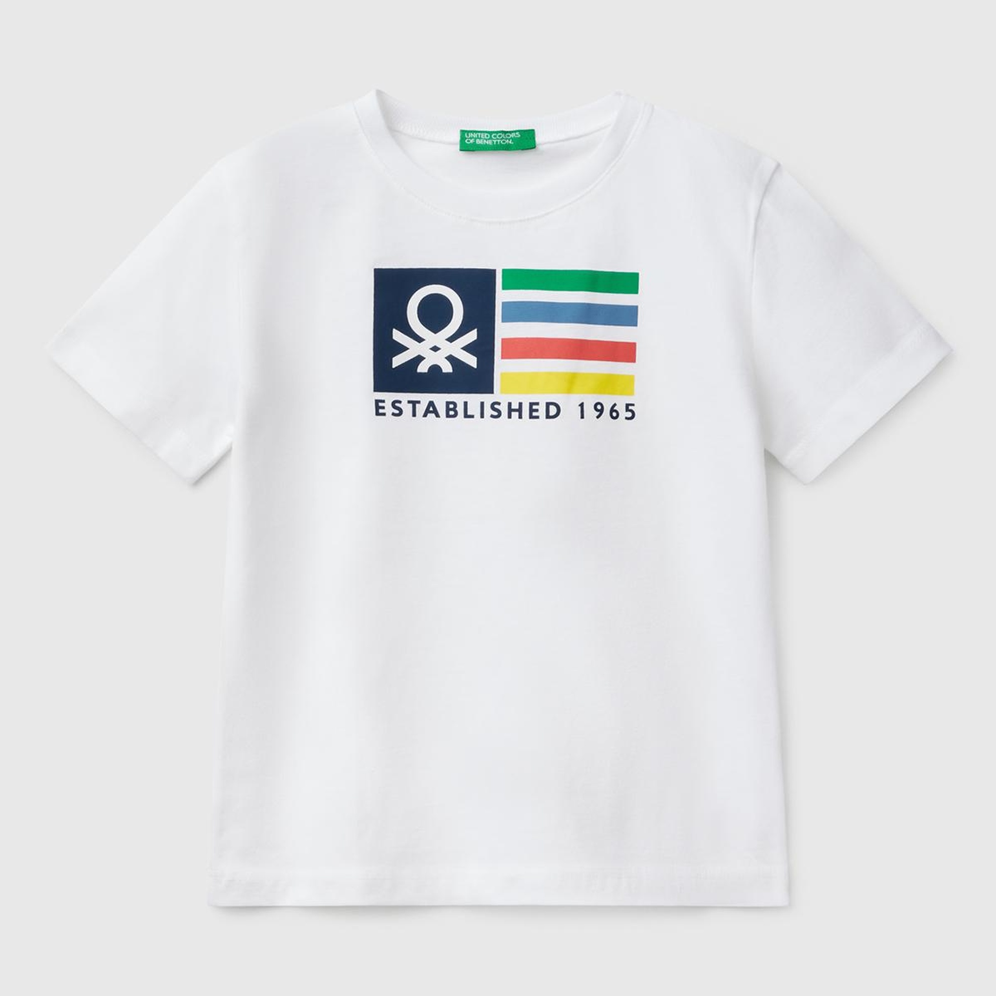 Erkek Çocuk Beyaz Benetton Logo Baskılı T-Shirt