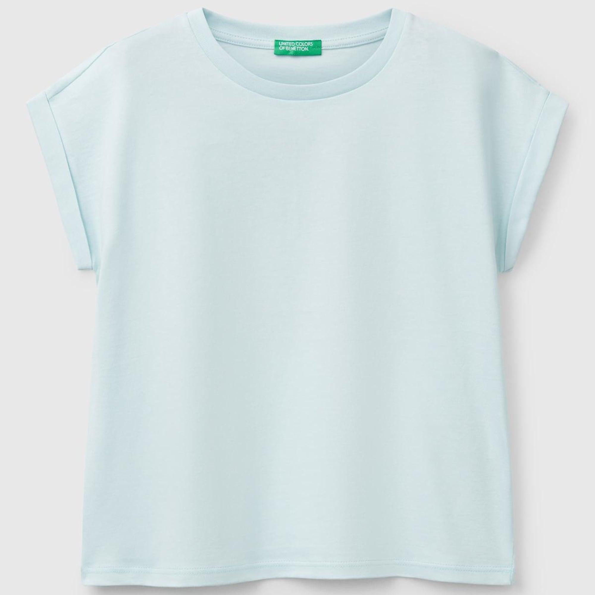 Kız Çocuk Su Yeşili Parlak Baskılı Düşük Omuz T-Shirt