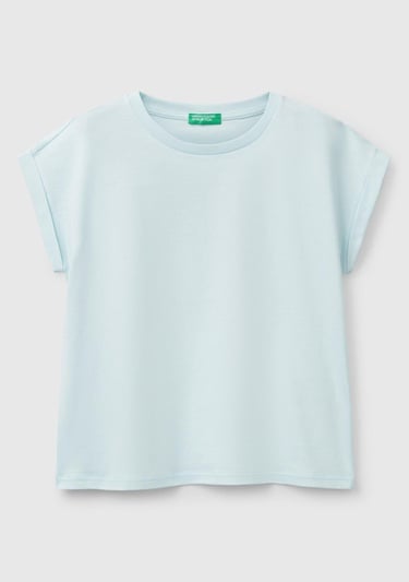  Kız Çocuk Su Yeşili Parlak Baskılı Düşük Omuz T-Shirt