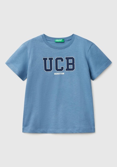  Erkek Çocuk Havacı Mavi Benetton Logo Baskılı T-Shirt