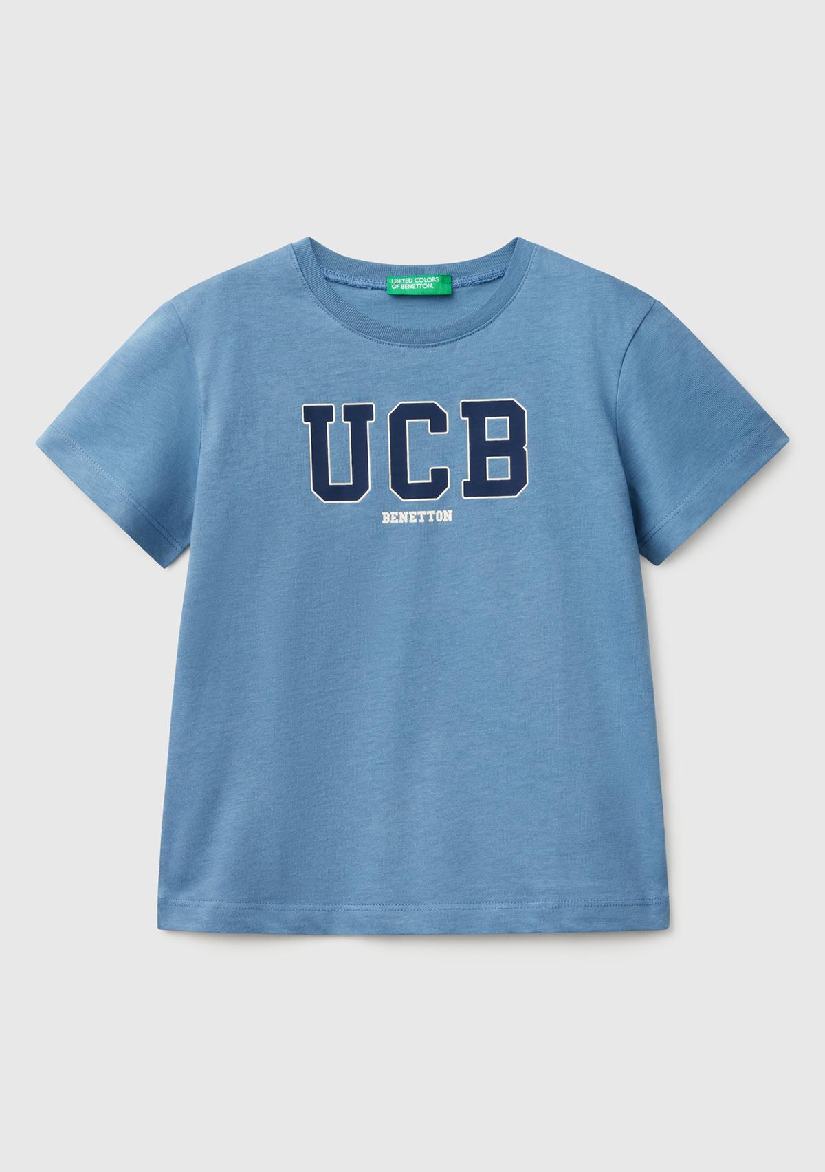  Erkek Çocuk Havacı Mavi Benetton Logo Baskılı T-Shirt