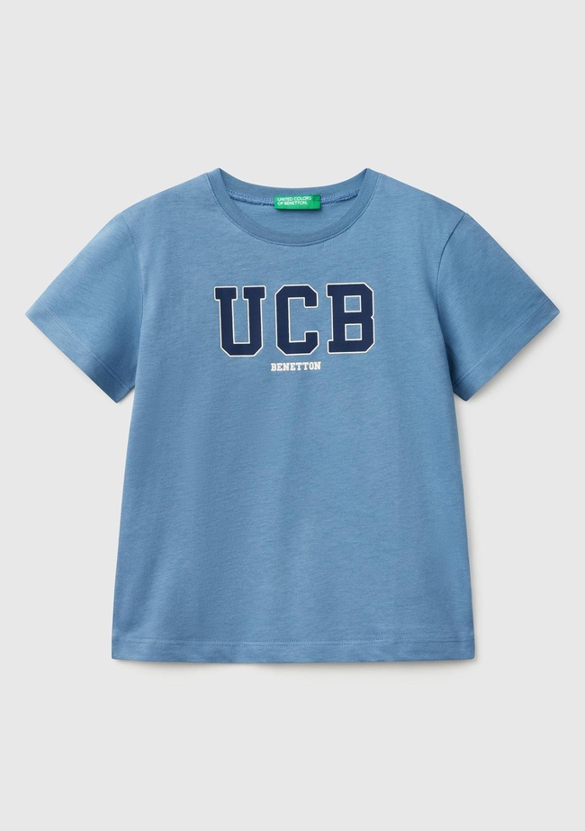  Erkek Çocuk Havacı Mavi Benetton Logo Baskılı T-Shirt