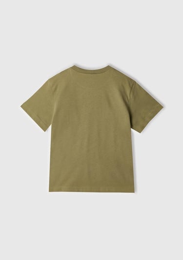  Erkek Çocuk Haki Smiley World Baskılı Logo Etiketli T-Shirt