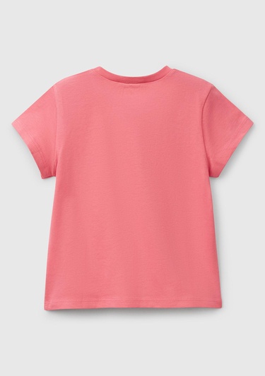  Kız Çocuk Fuşya Simli Benetton Logo Baskılı T-Shirt