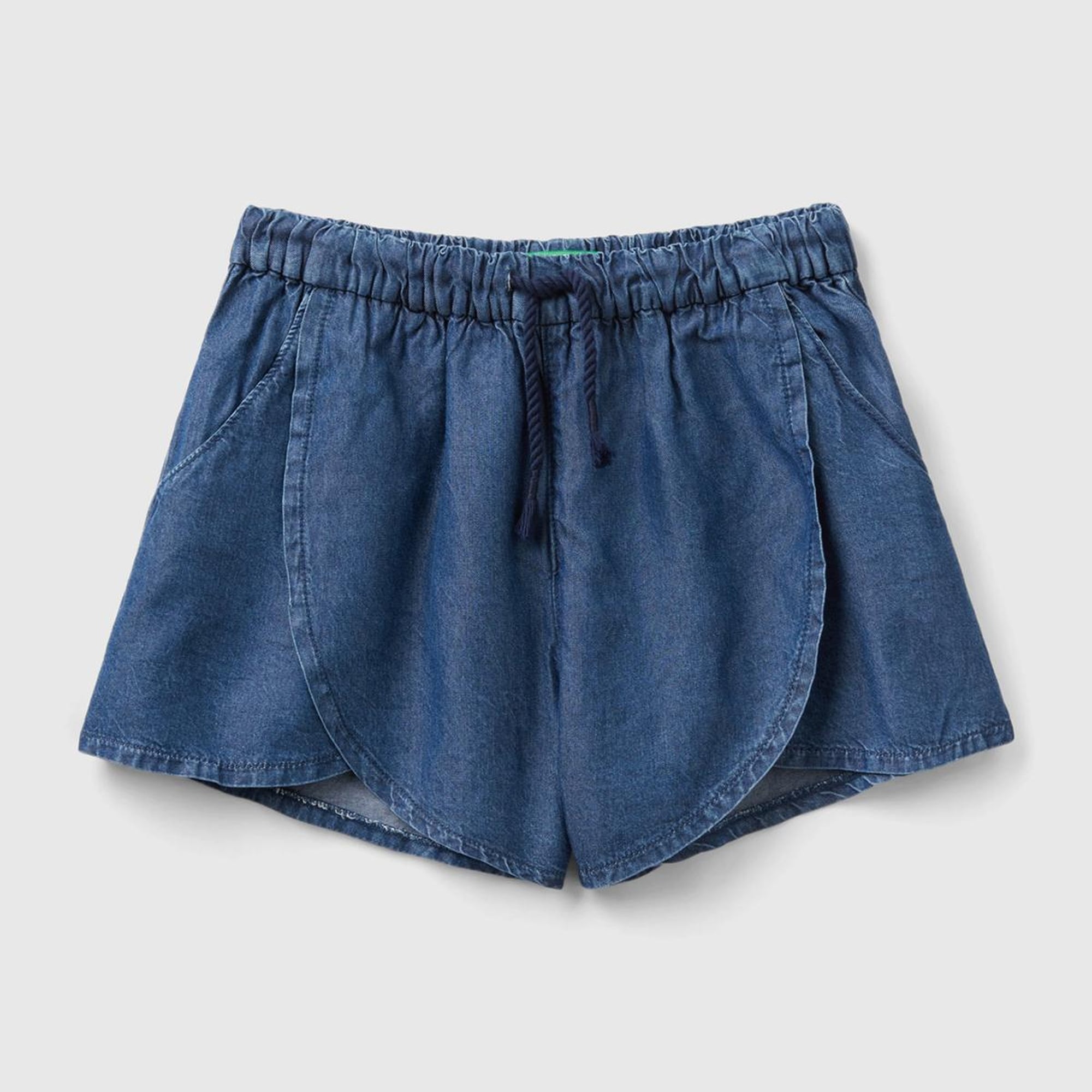 Kız Çocuk İndigo %100 Liyosel Beli Lastikli Büzgü İpli Şort