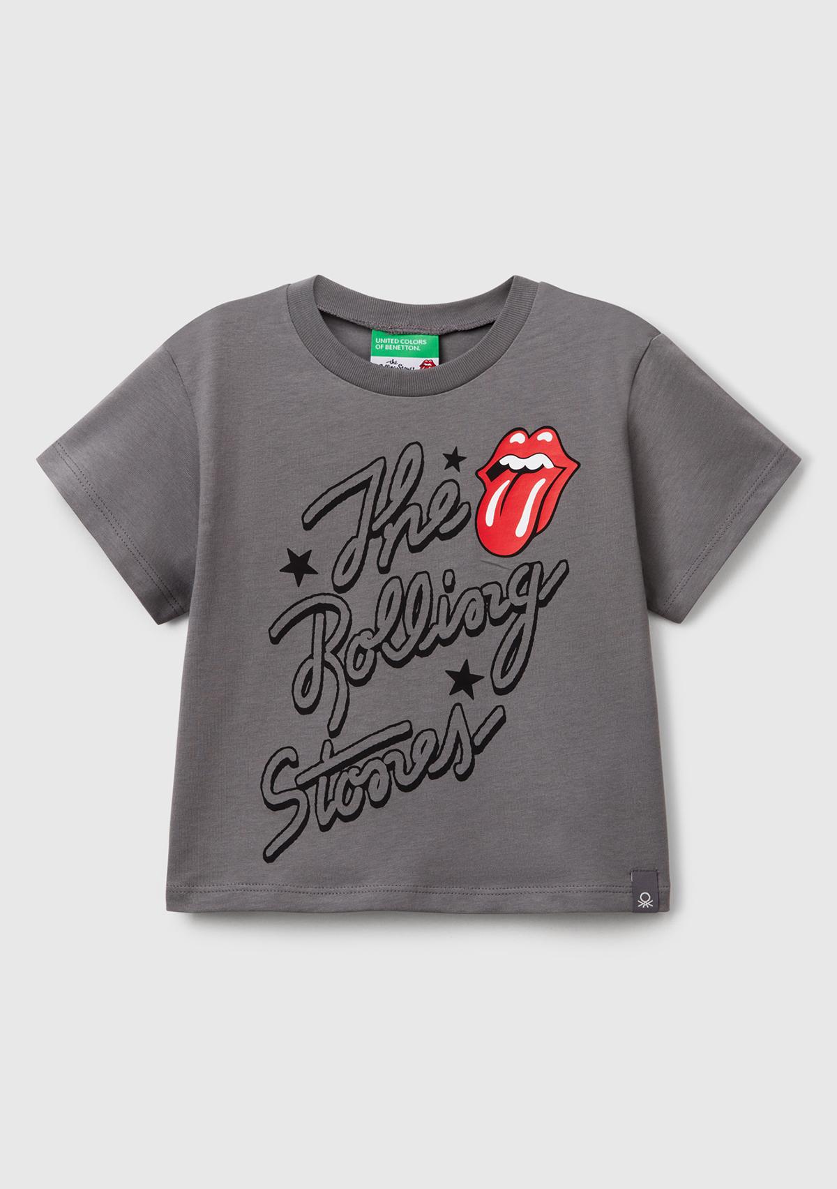  Kız Çocuk Antrasit Rolling Stones Baskılı Logo Etiketli T-Shirt