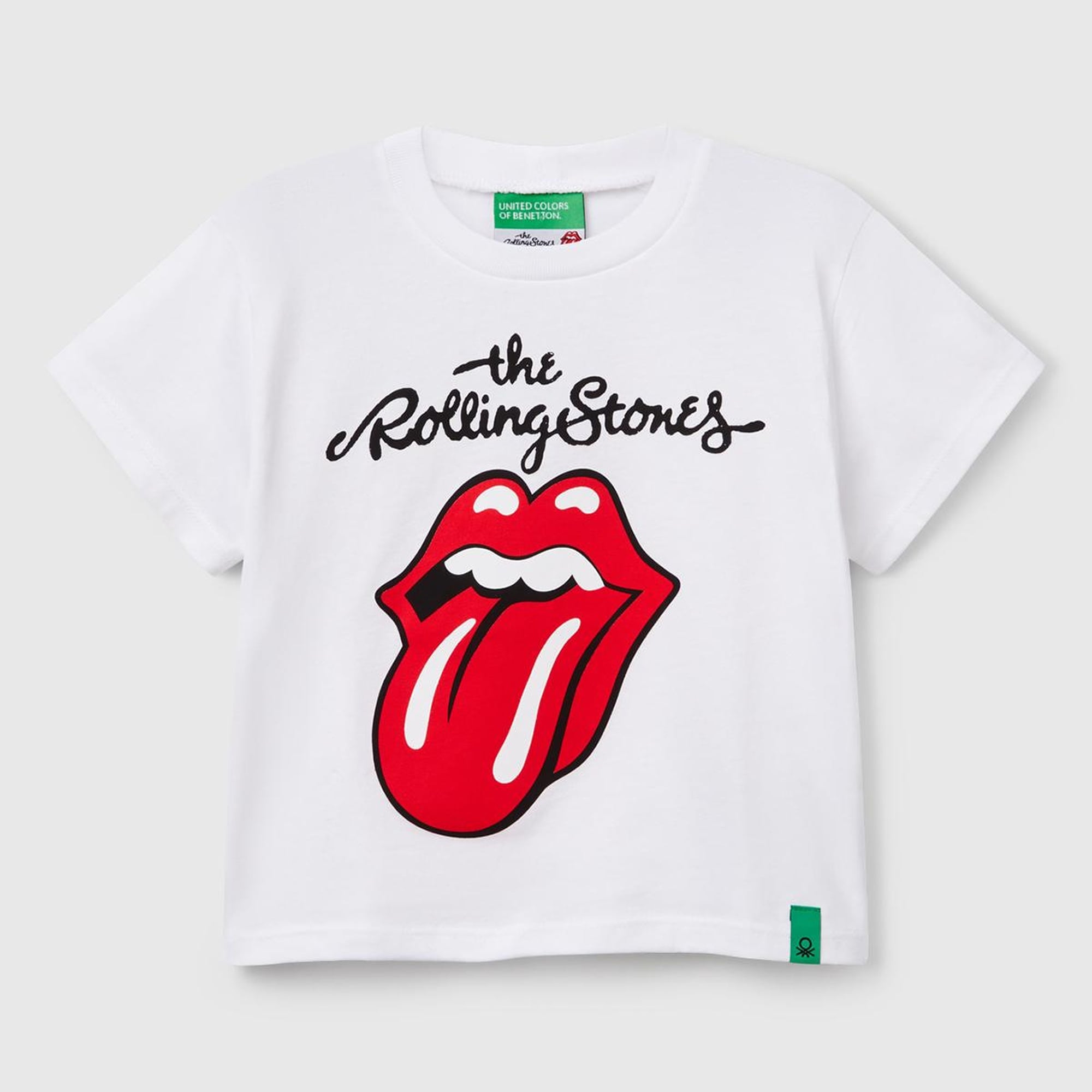 Kız Çocuk Beyaz Rolling Stones Baskılı Logo Etiketli T-Shirt