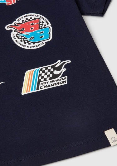  Erkek Çocuk Lacivert Hot Wheels Baskılı Logo Etiketli T-Shirt