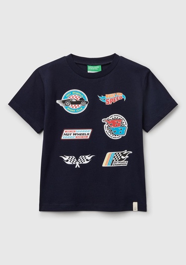  Erkek Çocuk Lacivert Hot Wheels Baskılı Logo Etiketli T-Shirt