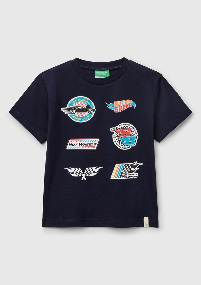  Erkek Çocuk Lacivert Hot Wheels Baskılı Logo Etiketli T-Shirt