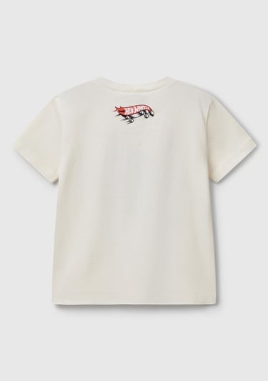  Erkek Çocuk Ekru Hot Wheels Baskılı Logo Etiketli T-Shirt